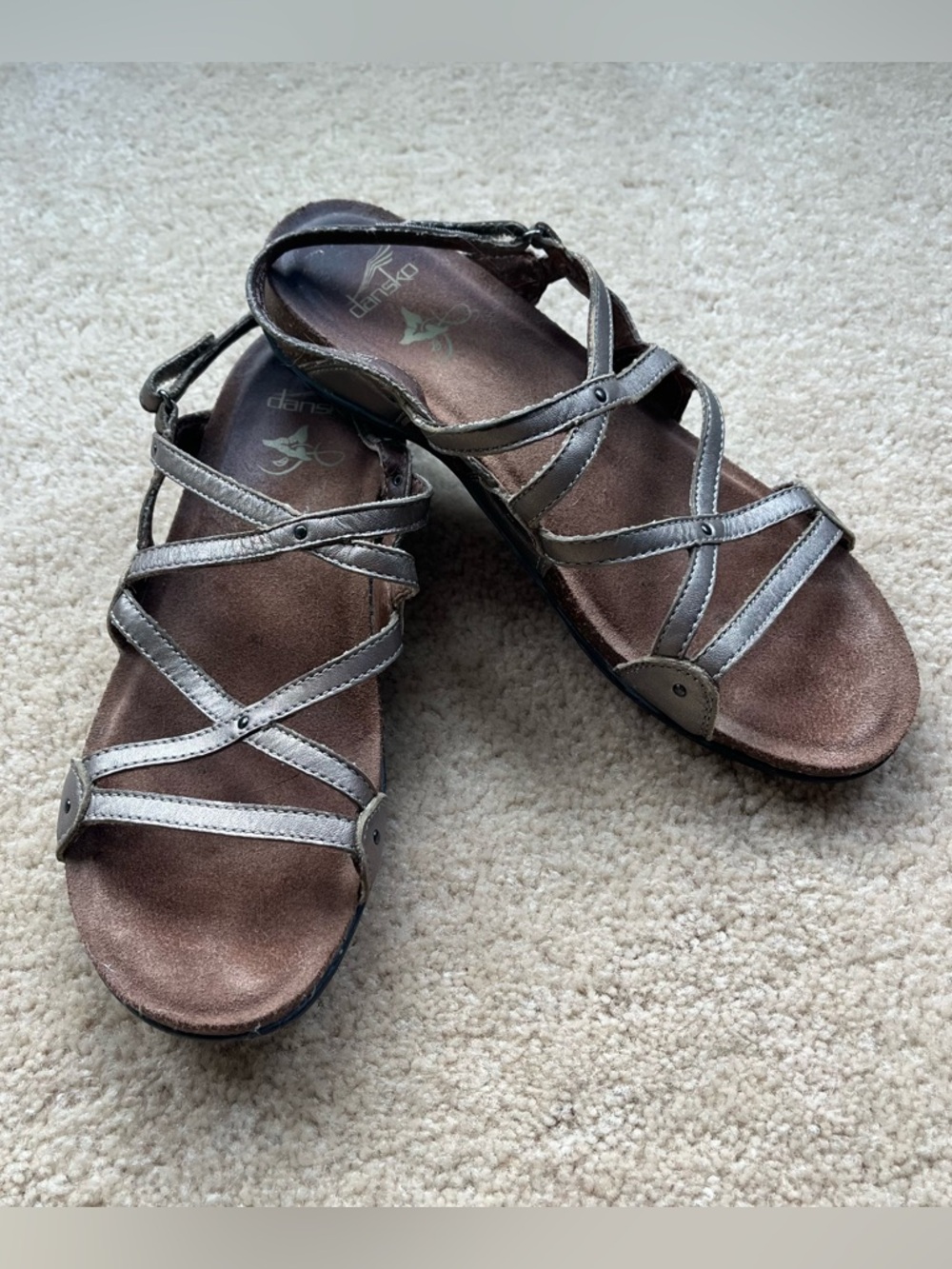 Dansko Jolie Gold Strappy Leather Comfort Cork Sandals - Sz 41 (10.5-11) - VGUC